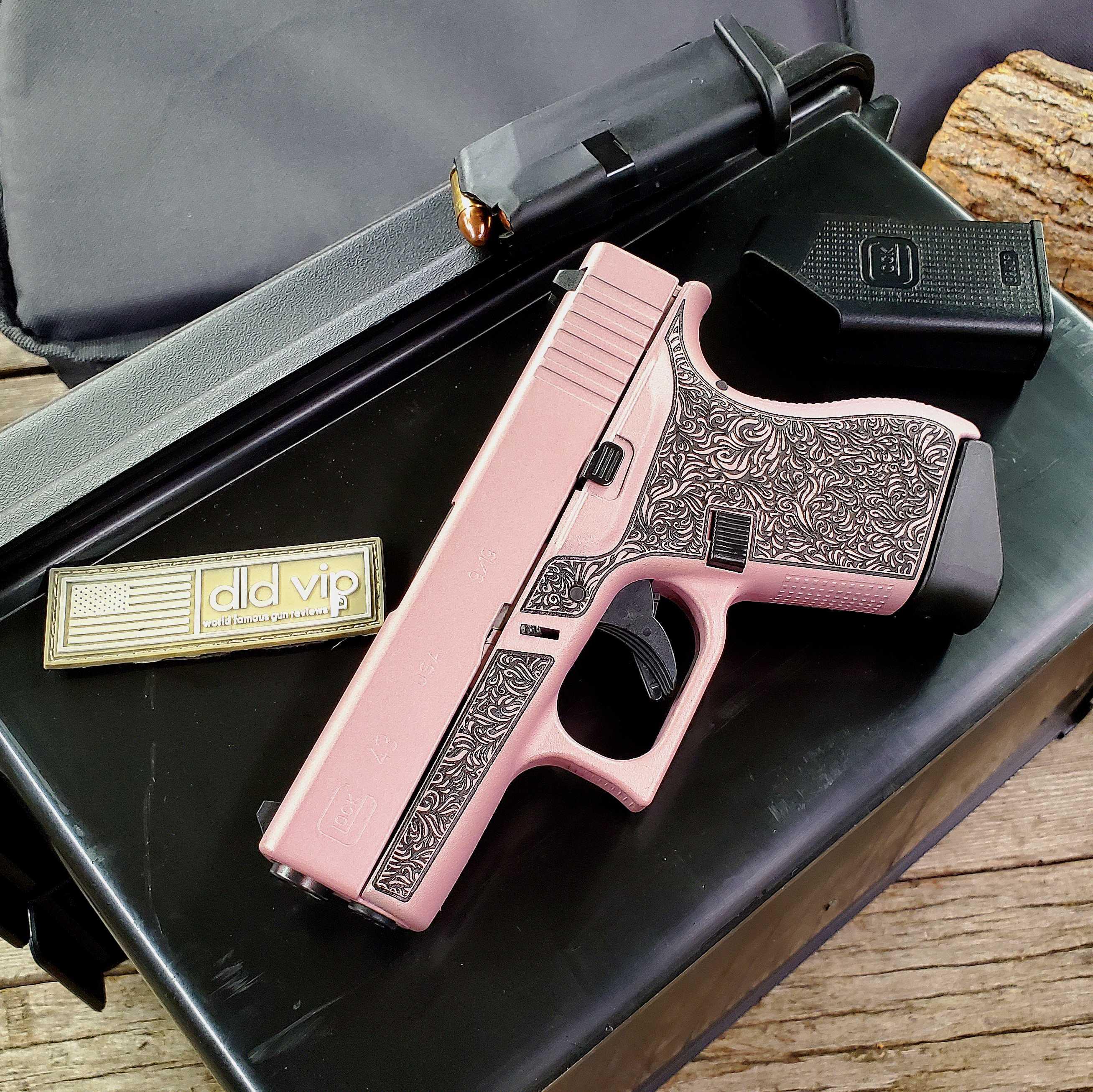 Glock 43 9mm Single Stack Pistol with Custom Engraved Slide (Made